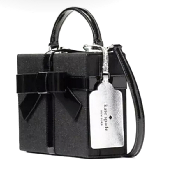 Kate Spade Crossbody Handbag Wrapping Party Gift Box Black Glitter - Picture 1 of 16